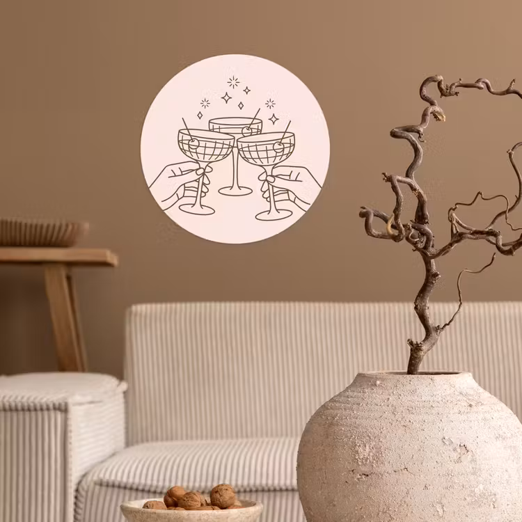 Drankjes - Feest - Proosten - Minimalistisch - Groen Wandcirkel behangsticker klein -sfeer1
