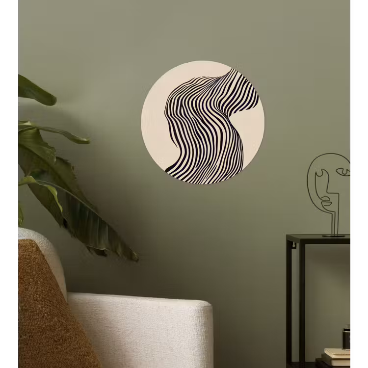 Golvend - Lijnen - Abstract - Silhouet Wandcirkel behangsticker klein -sfeer2