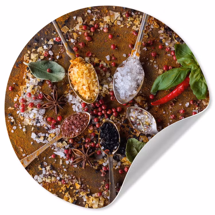 Specerijen - Kruiden - Lepels - Zout - Bruin - Keuken Wandcirkel behangsticker klein -3d
