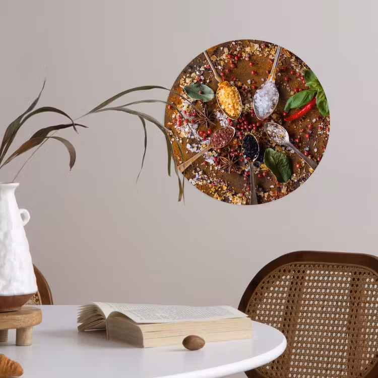Specerijen - Kruiden - Lepels - Zout - Bruin - Keuken Wandcirkel behangsticker klein -sfeer3