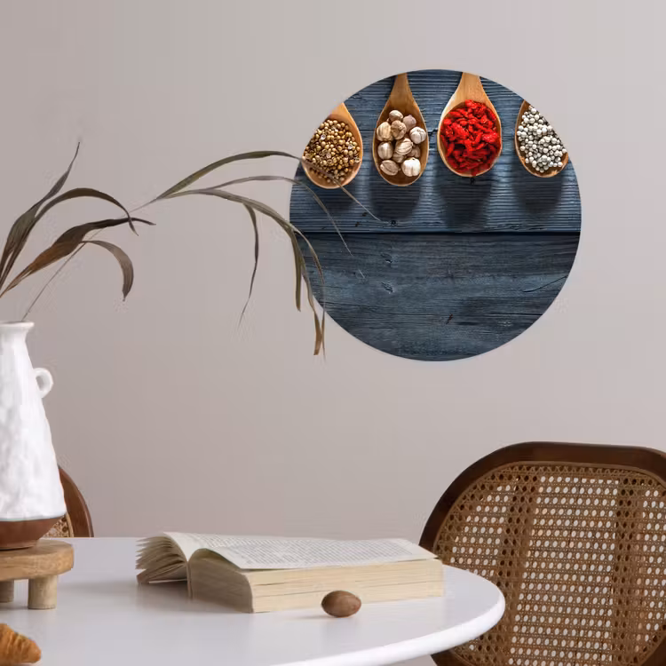 Kruiden - Lepels - Hout - Keuken - Specerijen - Industrieel Wandcirkel behangsticker klein -sfeer3