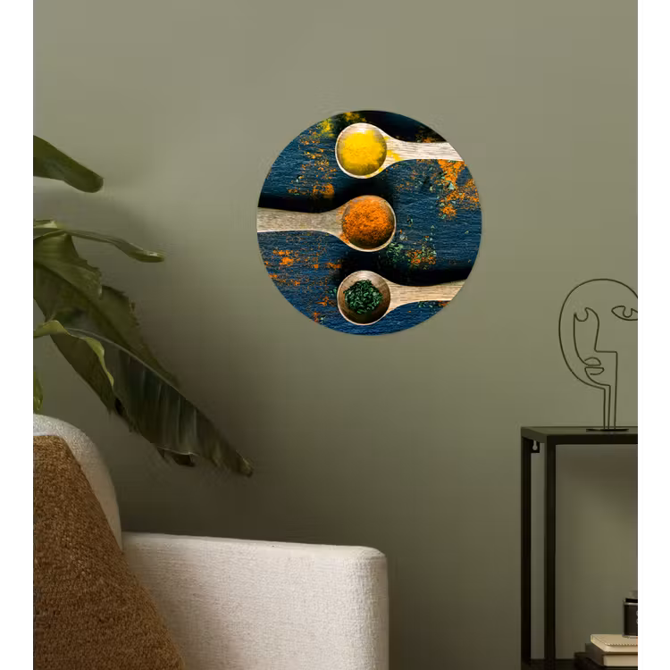 Specerijen - Lepel - Kruiden - Bruin - Geel - Groen Wandcirkel behangsticker klein -sfeer2