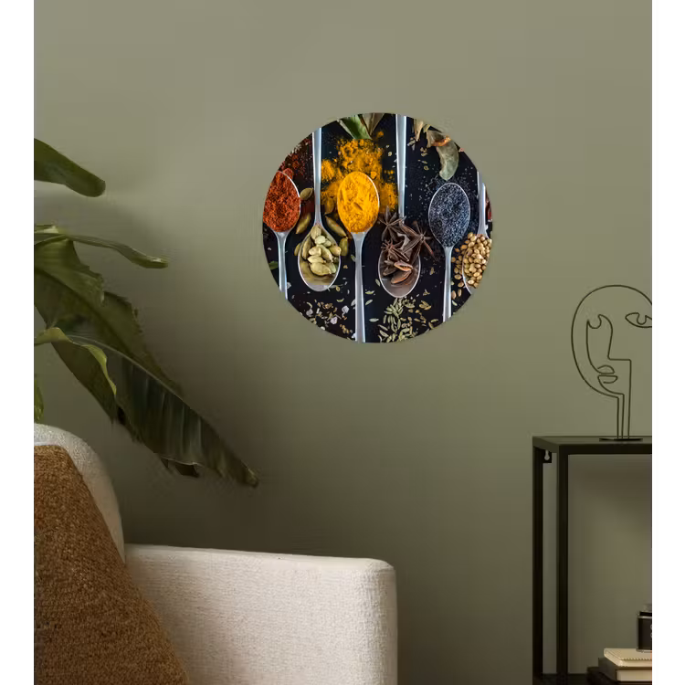 Kruiden - Lepel - Specerijen - Zwart - Keuken Wandcirkel behangsticker klein -sfeer2