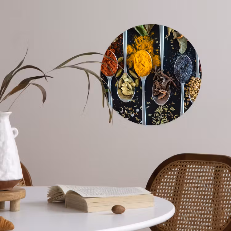 Kruiden - Lepel - Specerijen - Zwart - Keuken Wandcirkel behangsticker klein -sfeer3