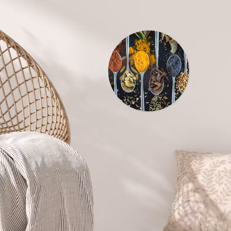 Kruiden - Lepel - Specerijen - Zwart - Keuken Wandcirkel behangsticker klein -sfeer4