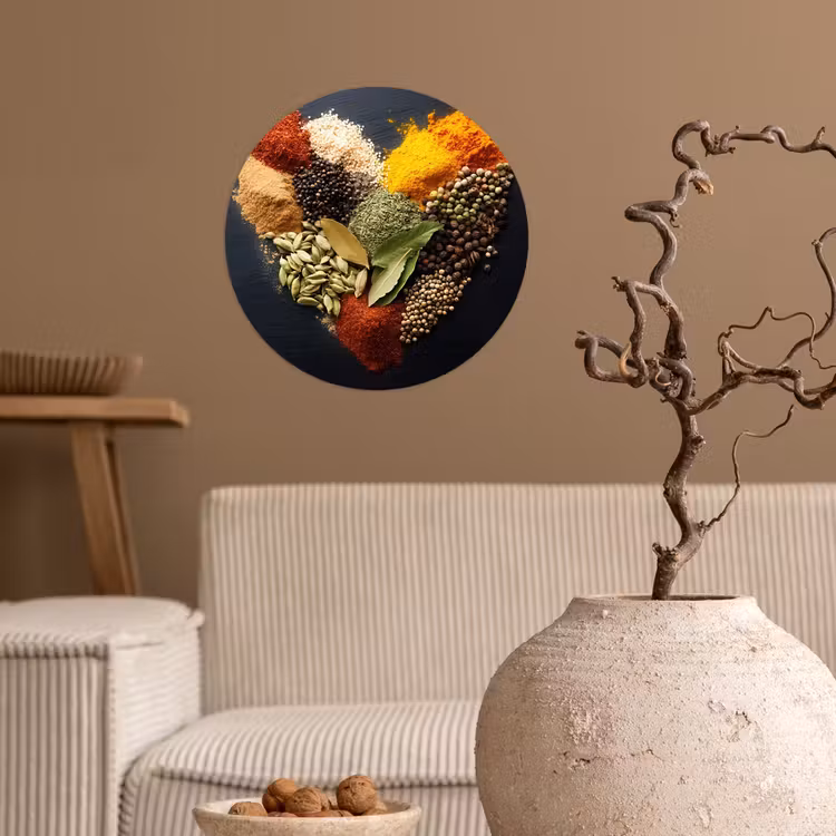Specerijen - Mix - Hartvorm - Zwart Wandcirkel behangsticker klein -sfeer1