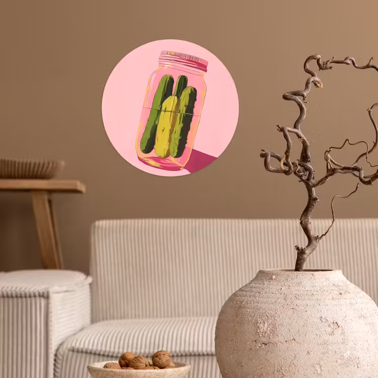 Augurken - Pot - Schaduw - Roze Wandcirkel behangsticker klein -sfeer1