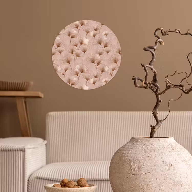 Ginkgo - Patroon - Roze Wandcirkel behangsticker klein 186 -sfeer1