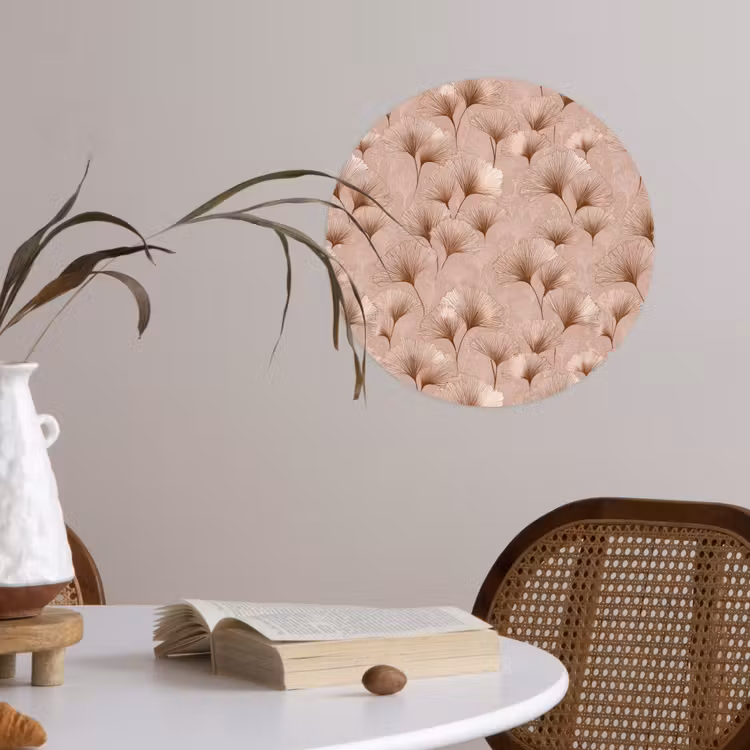 Ginkgo - Patroon - Roze Wandcirkel behangsticker klein 186 -sfeer3