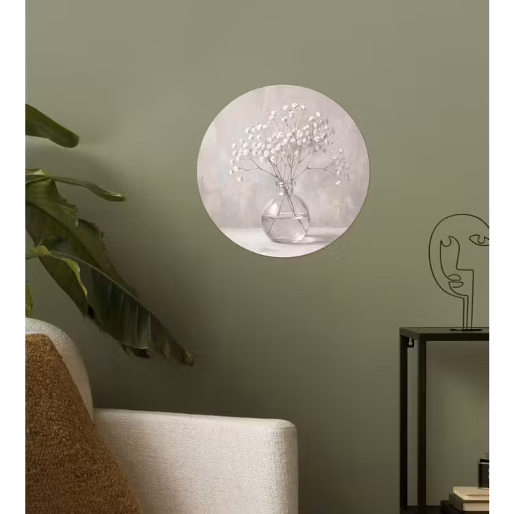 Gipskruid - Vaas - Wit Wandcirkel behangsticker klein -sfeer2