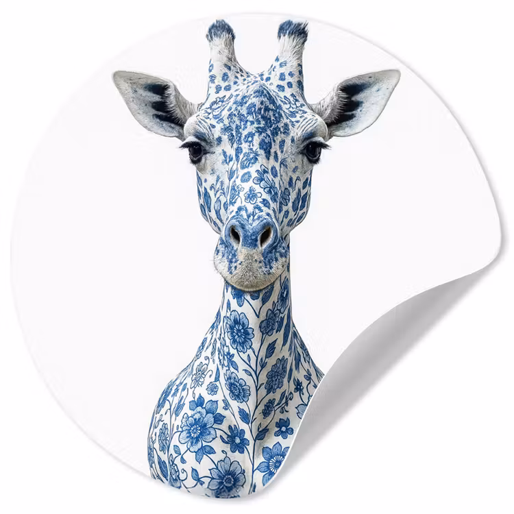 Giraffe - Delfts blauw - Dieren - Minimalistisch Wandcirkel behangsticker klein -3d