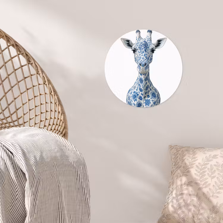 Giraffe - Delfts blauw - Dieren - Minimalistisch Wandcirkel behangsticker klein -sfeer4