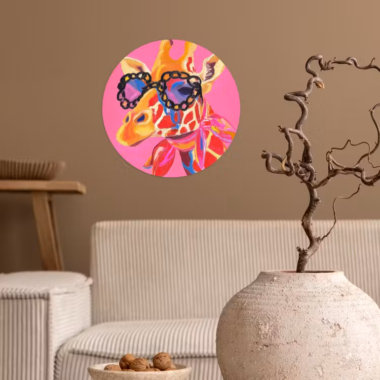 Giraf - Roze - Bril - Sjaal Wandcirkel behangsticker klein -sfeer1