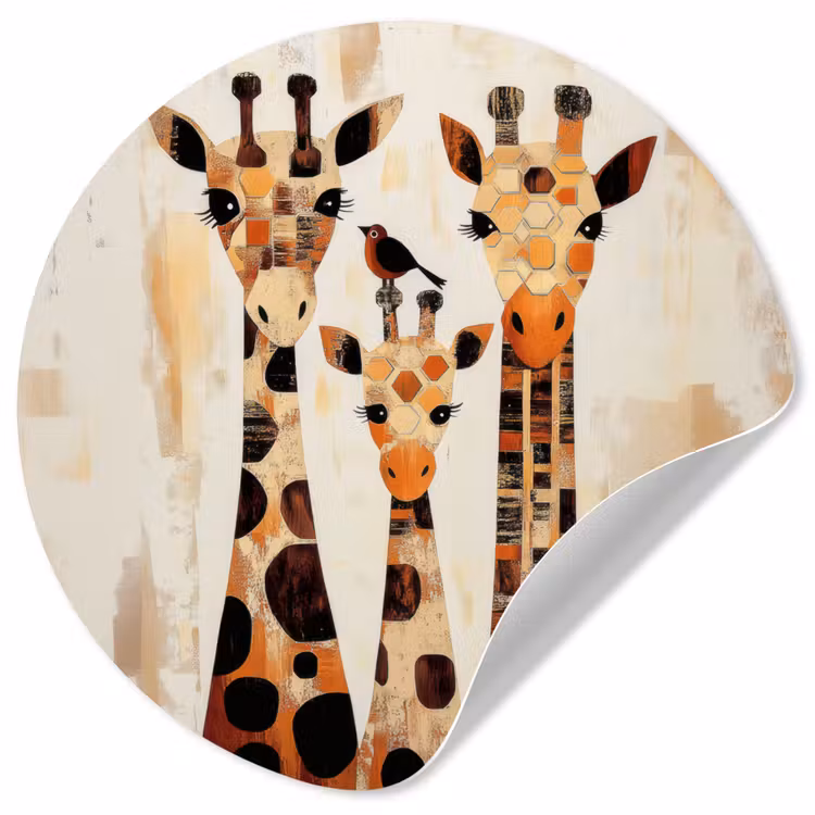 Giraffen - Cartoon - Crème Wandcirkel behangsticker klein -3d