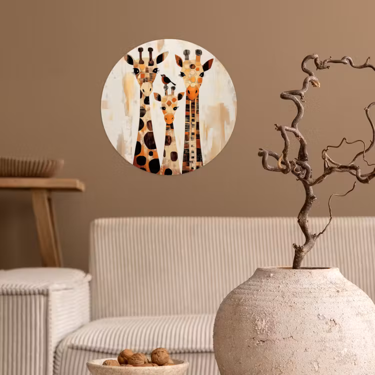 Giraffen - Cartoon - Crème Wandcirkel behangsticker klein -sfeer1