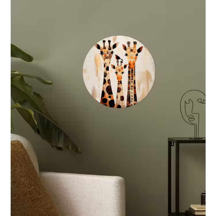 Giraffen - Cartoon - Crème Wandcirkel behangsticker klein -sfeer2