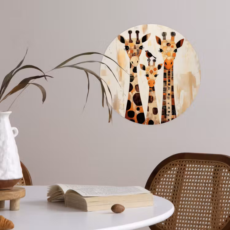 Giraffen - Cartoon - Crème Wandcirkel behangsticker klein -sfeer3