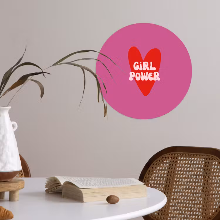 Girl power - Hart - Roze - Rood Wandcirkel behangsticker klein -sfeer3