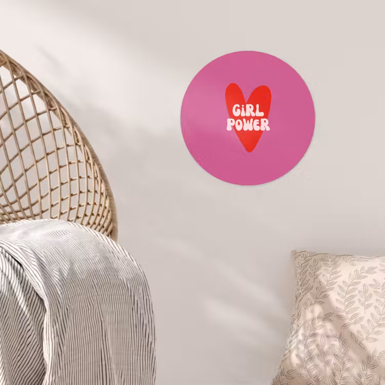 Girl power - Hart - Roze - Rood Wandcirkel behangsticker klein -sfeer4