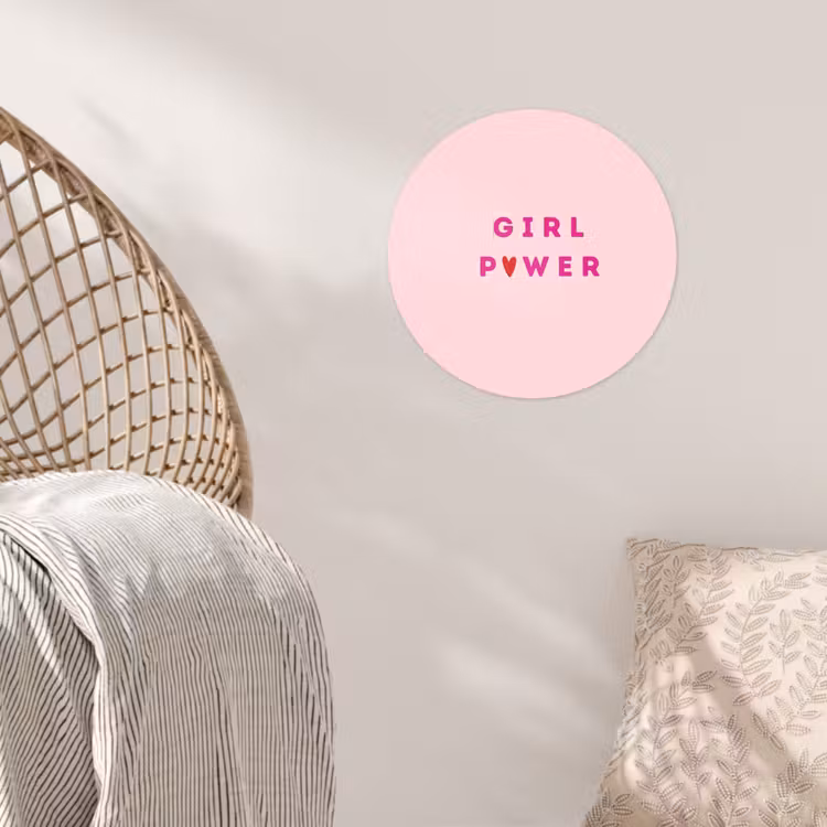 Girl power - Roze - Hartje Wandcirkel behangsticker klein -sfeer4