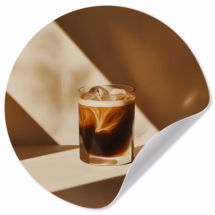 Glas - Ijskoffie - Schaduw - Bruin Wandcirkel behangsticker klein -3d