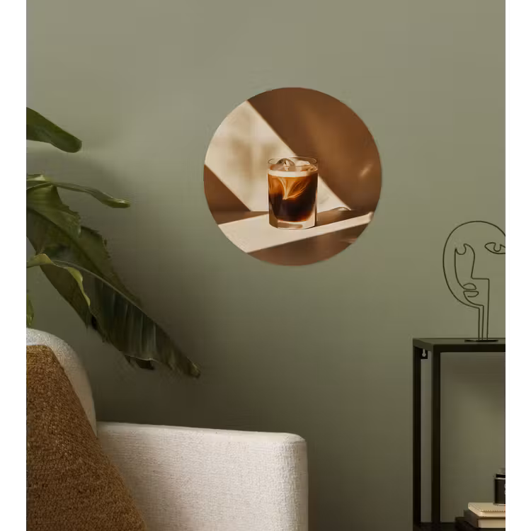 Glas - Ijskoffie - Schaduw - Bruin Wandcirkel behangsticker klein -sfeer2