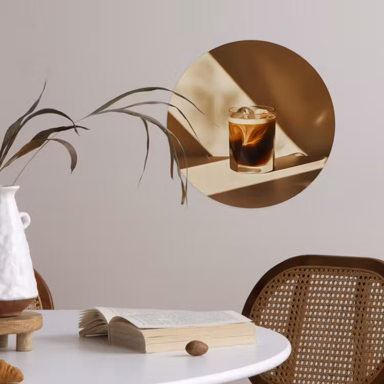 Glas - Ijskoffie - Schaduw - Bruin Wandcirkel behangsticker klein -sfeer3
