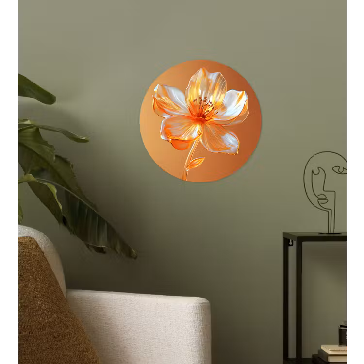 Glazen - Bloem - Oranje Wandcirkel behangsticker klein -sfeer2