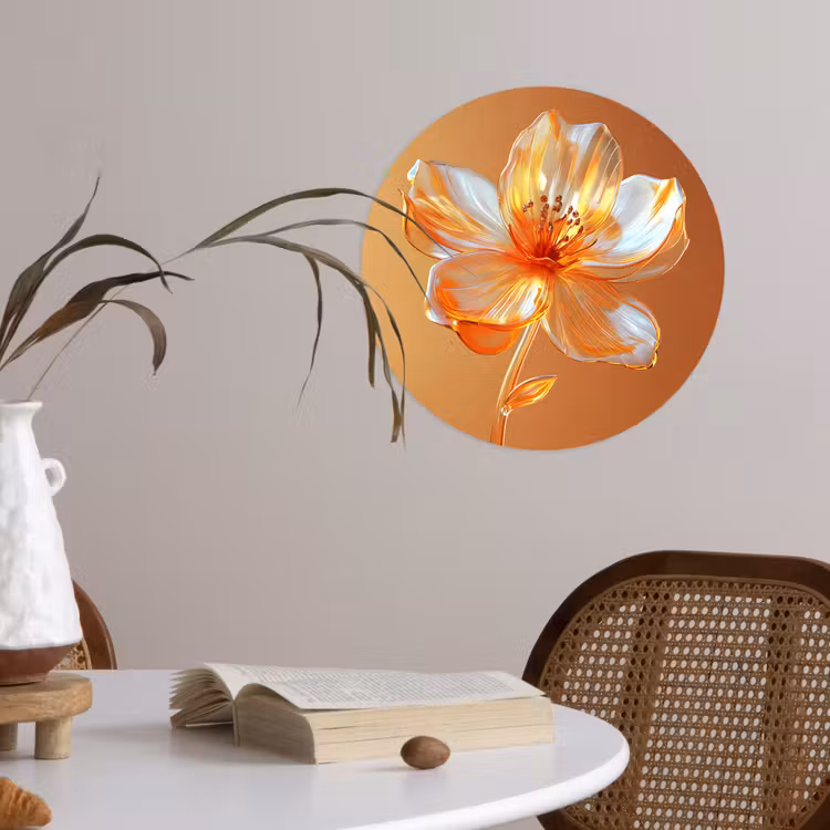 Glazen - Bloem - Oranje Wandcirkel behangsticker klein -sfeer3