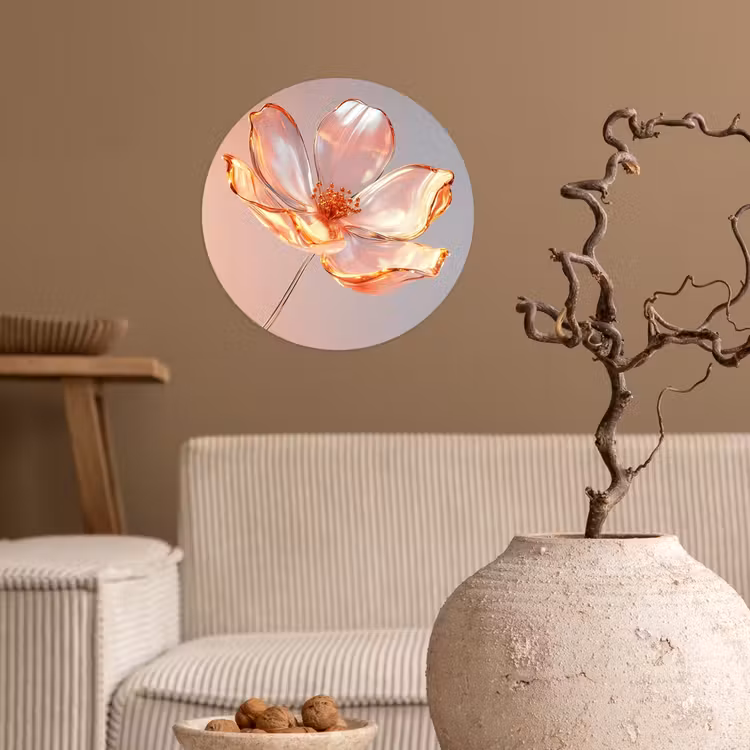 Glazen - Bloem - Roze Wandcirkel behangsticker klein -sfeer1