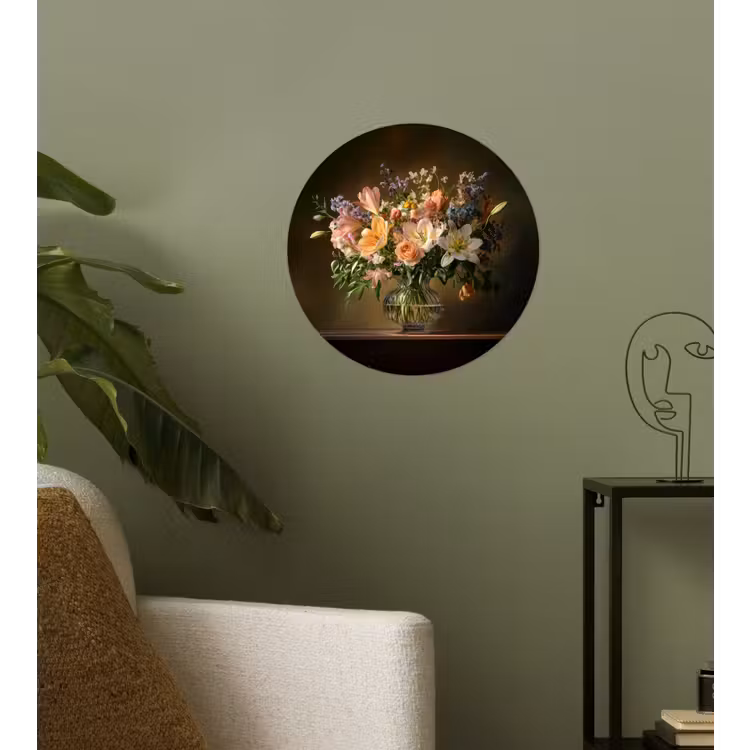 Glazen - Bloemen - Boeket - Kleuren Wandcirkel behangsticker klein -sfeer2