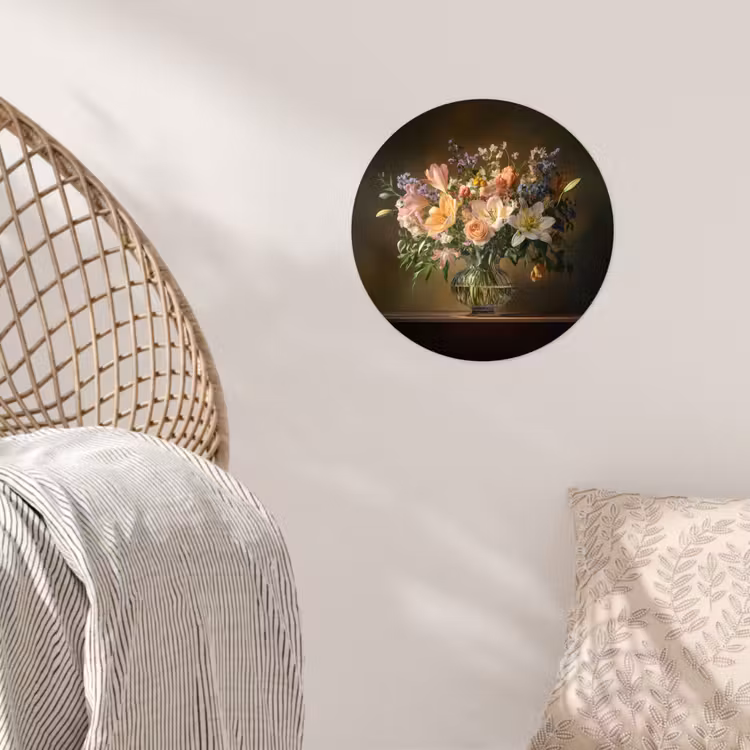 Glazen - Bloemen - Boeket - Kleuren Wandcirkel behangsticker klein -sfeer4