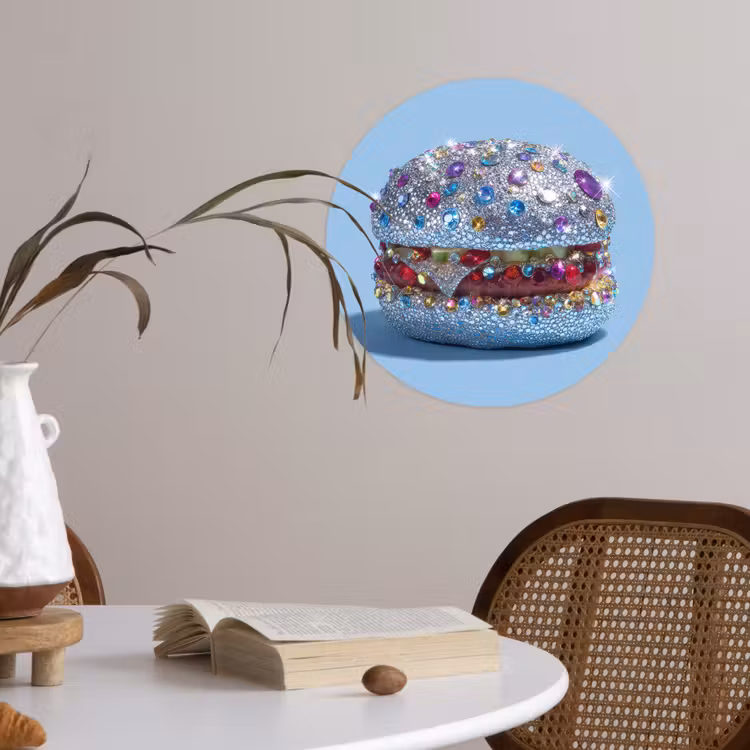 Glitters - Hamburger - Blauw Wandcirkel behangsticker klein -sfeer3