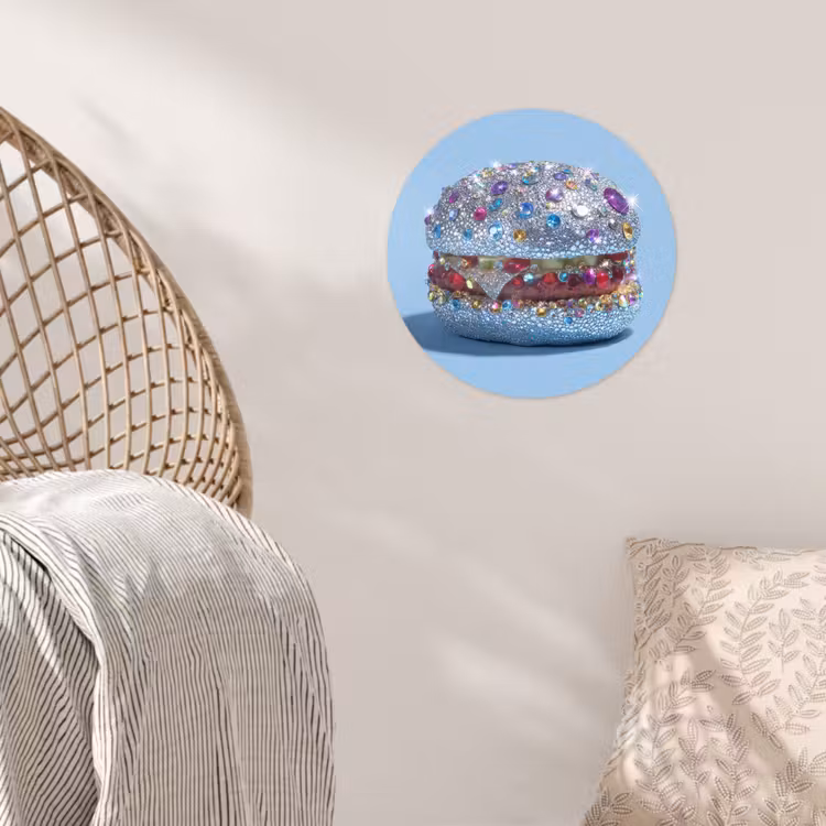 Glitters - Hamburger - Blauw Wandcirkel behangsticker klein -sfeer4