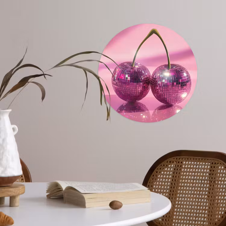 Glitter - Discobol - Roze - Kersen Wandcirkel behangsticker klein -sfeer3