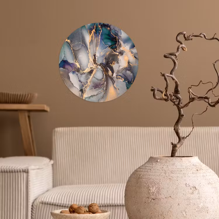 Goud - Blauw - Marmer Wandcirkel behangsticker klein -sfeer1