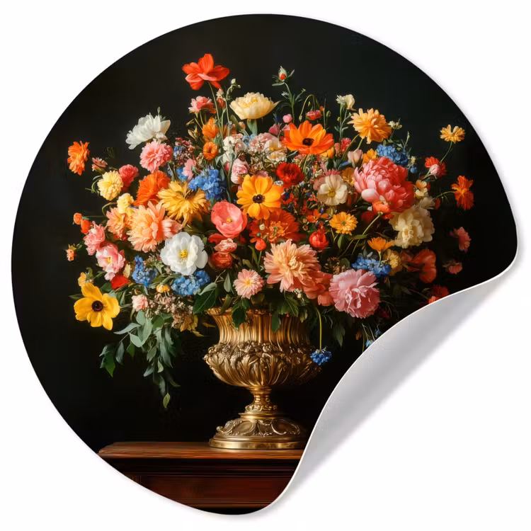 Goud - Bloemen - Kleuren - Vaas Wandcirkel behangsticker klein -3d