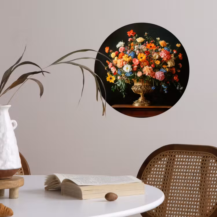 Goud - Bloemen - Kleuren - Vaas Wandcirkel behangsticker klein -sfeer3