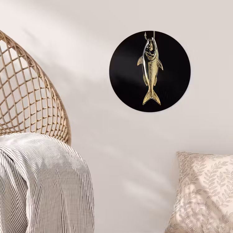 Goud - Vis - Haak - Zwart Wandcirkel behangsticker klein -sfeer4