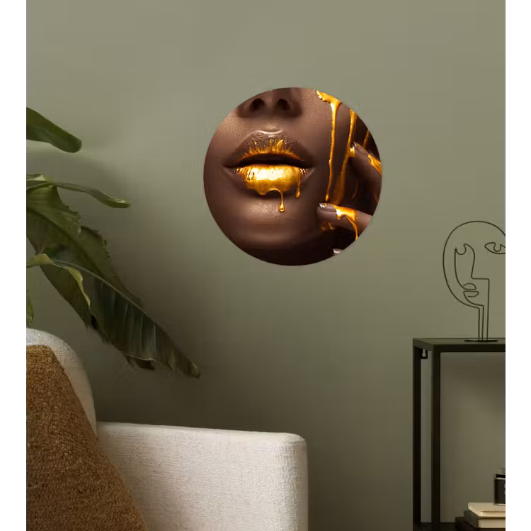 Goud - Vrouw - Verf - Lippen - Luxe Wandcirkel behangsticker klein -sfeer2