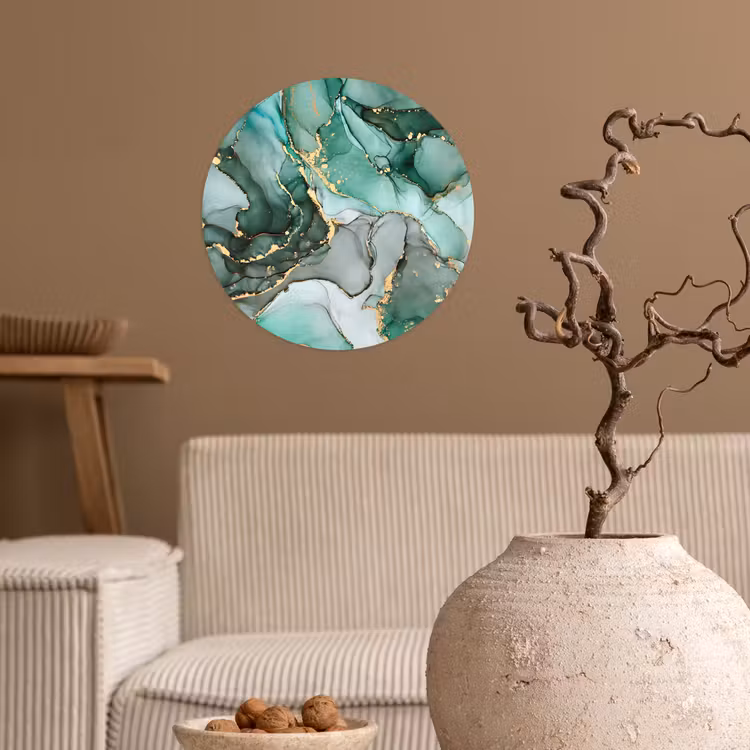 Goud - Marmer - Groen - Luxe - Marmerlook - Grijs Wandcirkel behangsticker klein -sfeer1