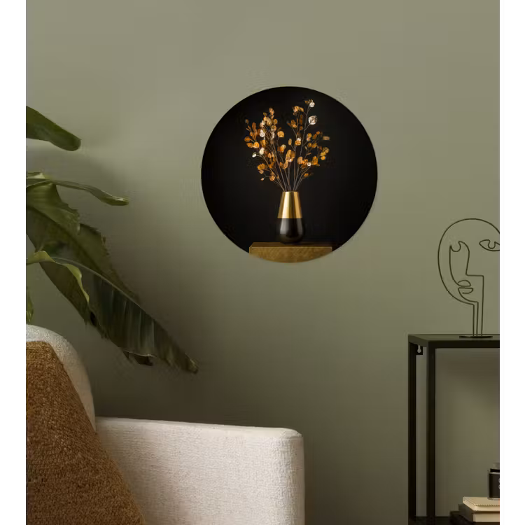 Goudbruine - Bladeren - Vaas - Herfstachtig Wandcirkel behangsticker klein -sfeer2