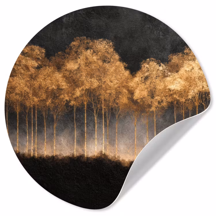 Gouden Bomen in Mistig Landschap Wandcirkel behangsticker klein -3d