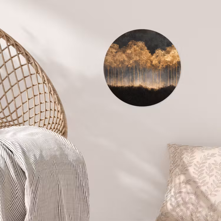 Gouden Bomen in Mistig Landschap Wandcirkel behangsticker klein -sfeer4