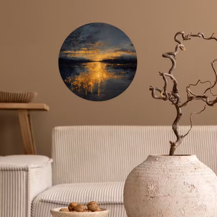 Gouden Reflectie op Water Wandcirkel behangsticker klein -sfeer1