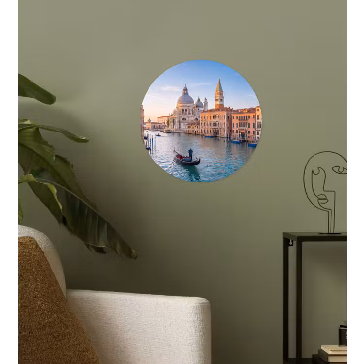 Gondel - Venetië - Kanaal - Stadsgezicht - Avondlicht Wandcirkel behangsticker klein -sfeer2