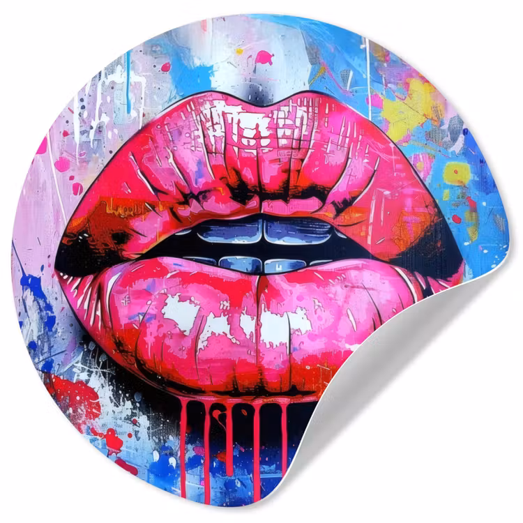 Graffiti - Lippen - Felroze - Geschilderd Wandcirkel behangsticker klein -3d
