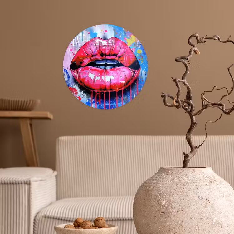 Graffiti - Lippen - Felroze - Geschilderd Wandcirkel behangsticker klein -sfeer1