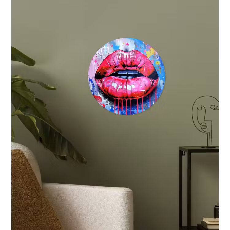 Graffiti - Lippen - Felroze - Geschilderd Wandcirkel behangsticker klein -sfeer2