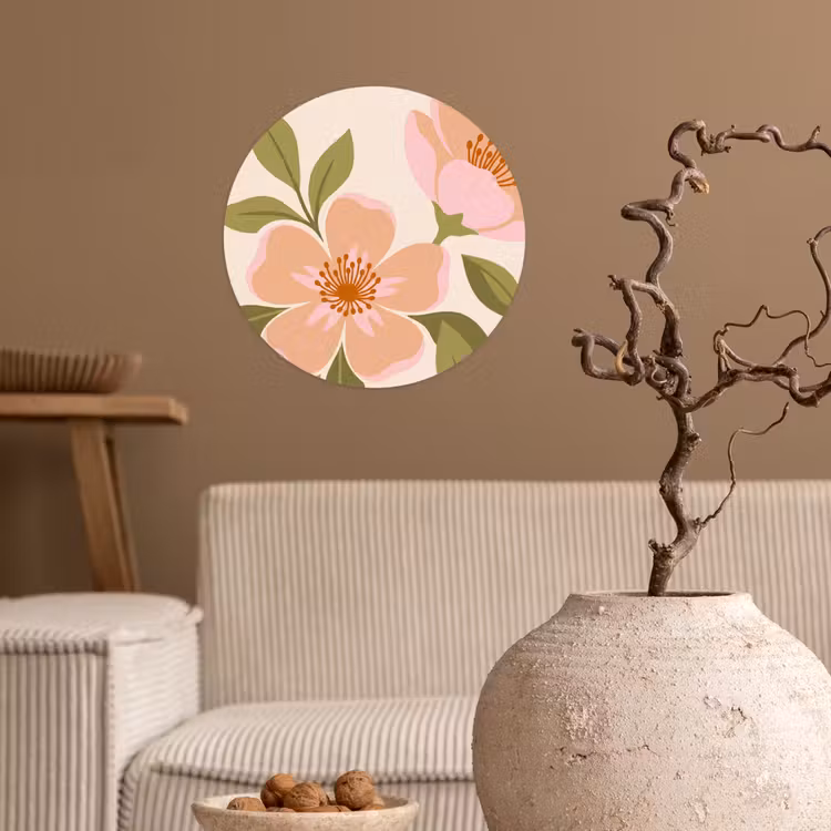 Grafisch - Bloemen - Roze Wandcirkel behangsticker klein -sfeer1